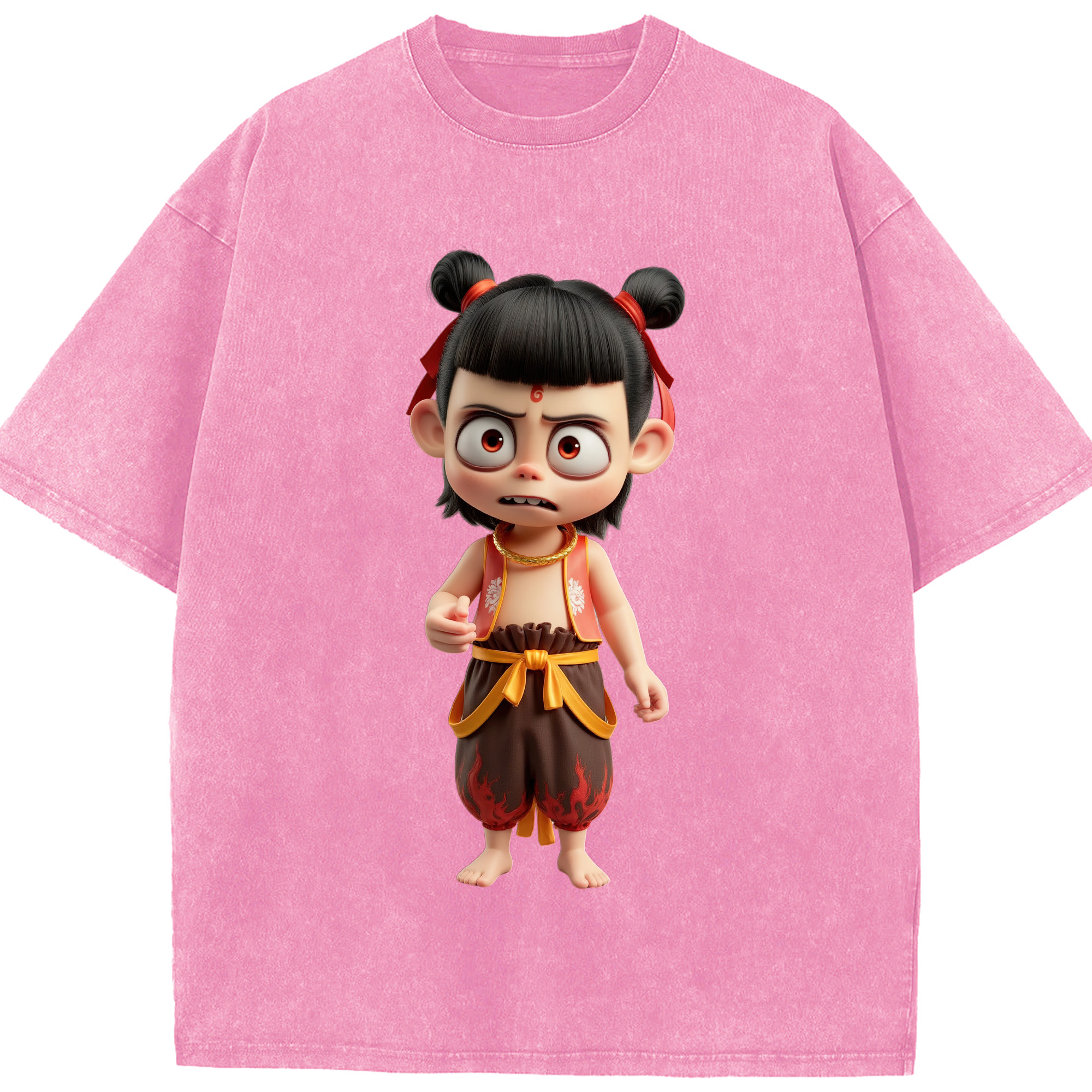 （画像用） Ne Zha 2 ナタ 魔童の大暴れ 綿100% ヴィンテージ風 半袖Tシャツ（フロントプリント）